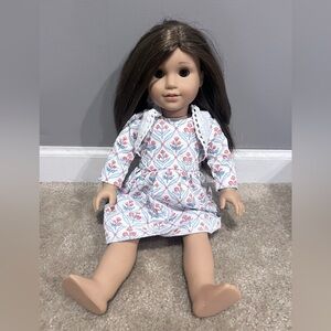 American Girl Doll with Brown Hair, brown eyes, foral dress